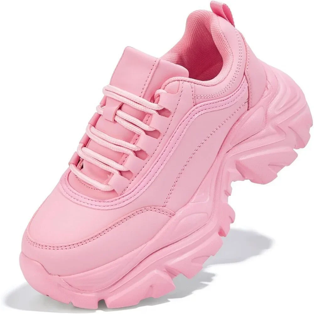 Women Leather Pink 2 Comfortable Wedge Walking Sport Sneakers Shoes